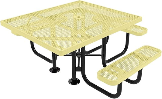 COATEDOUTDOORFURNITURE Heavy-Duty Portable ADA-Compliant Outdoor Picnic Table with Umbrella Hole, Expanded Metal Patio Dining Furniture Made in America (46" Square Top, Textured Sandstone)