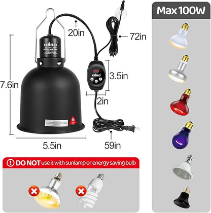 Oiibo Reptile Light Fixture with Dimming Thermostat, 5.5 Inch Deep Dome Lamp Fixture, PID Temperature Controller for Reptile Heat Lamp Bulb, Max 100W