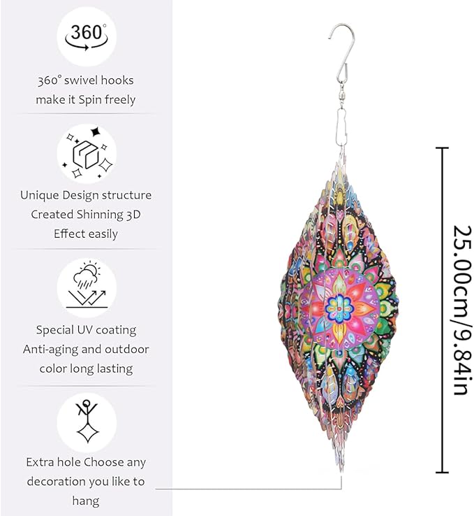 Mandala Wind Spinner 3D Frosted Wind Spinners Hanging for Yard and Garden Wind Sculptures,10" Hanging Wind Spinner Made of Tough Steel Plate