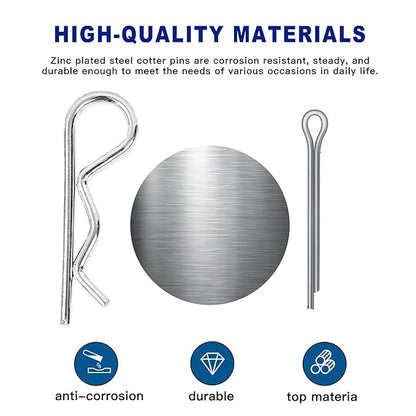 Boatsea 250Pcs Cotter Pin Assortment Kit R Clips Spring Retaining Hair Pins Assortment Kit, Including 6 Sizes 110PCS Cotter Pins and 6 Sizes 140PCS Hairpin Pins, Zinc-Plated