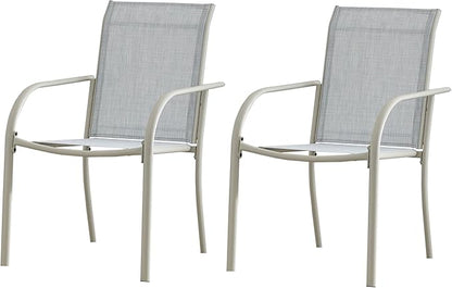 Outdoor Dining Chairs Set of 2, Stackable Patio Chairs with Textilene Fabric, Lightweight Garden Chairs for Poolside, Backyard, Camping, Beige