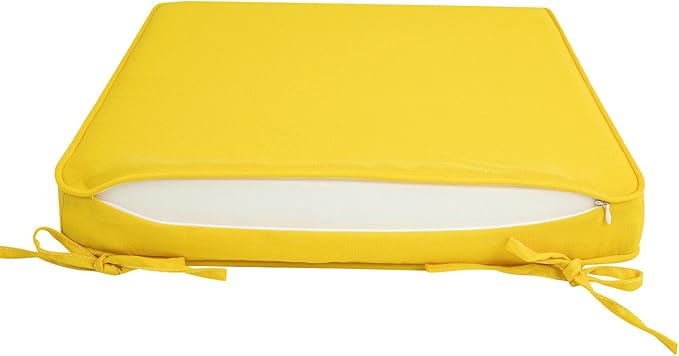 Magpie Fabrics Indoor Outdoor Waterproof Square Chair Cushion, 18" x 18" x 2.5", 2 Pack, Water Resistant Seat Cushions, for Patio Garden Office, Yellow