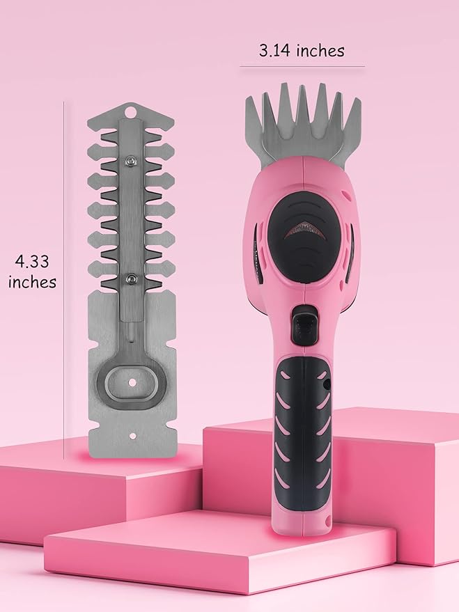 Lichamp 2-in-1 Electric Hand Held Grass Shear Pink Hedge Trimmer Shrubbery Clipper Cordless Battery Powered Rechargeable for Garden and Lawn, CGS3602PK Pink