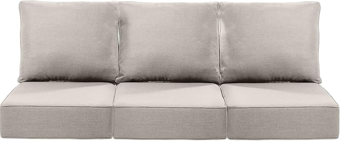 Luxury 24x24x6 Inch Patio Couch Cushions Set of 3 - Memory Foam Deep Seat Water-Resistant Patio Cushion for Lawn Dining Rocking Swivel Chairs Loveseat 3-Seater Sectional Sofa - Beige