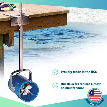 Scott Aerator DeIcer for Lakes & Ponds | 3/4 Horse Power 115V Stainless Steel | 100 ft. Electric Corded Cable Included with Dock Mount Assembly | Made in USA