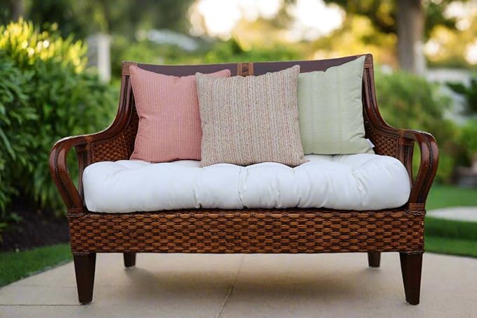 RSH DECOR Sunbrella Tufted Wicker Loveseat Cushion | 44” x 22" | Water and Fade-Resistant Performance Fabric | Outdoor Settee Cushion for Patio Furniture | Made in USA (Canvas Tuscan Orange)