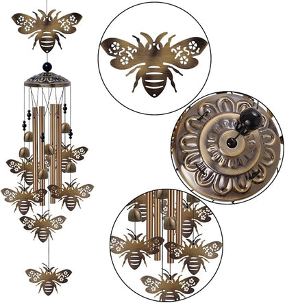 Outdoor Bees Wind Chimes Gifts for Mom - Bronze Memorial Wind Bells, Mobile Sympathy Wind Catcher, Romantic Bee Decor, 7 Bees Windchimes for Home, Balcony, Tree, Garden Festival Hanging Decoration