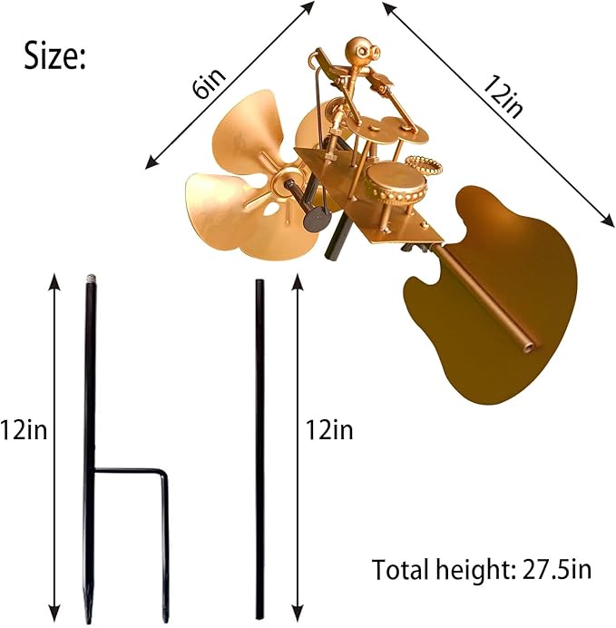 Metal Drummer Windmill Handmade Metal Garden Yard Decoration Wind Spinners Outdoor