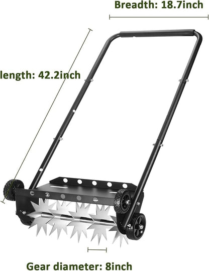 Lawn Aerator, 18 Inch Push Spike Aerator, Rotary Lawn Aerator, 4 Wheels Manual Scroll Aerator Lawn Tool, for Aerating Lawns Yard Care Loosening Soil