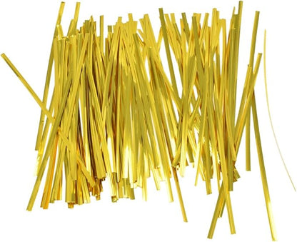 HAHIYO 300Pcs 6inches Gold Metal Twist Ties Bread Candy Coffee Bag Ties Plant Garden Twist Ties for Cellophane Treat Bags Gift Wraping Bags Plastic Bags Halloween Party Cake Present Art Crafts
