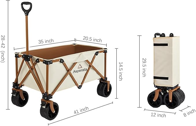 Collapsible Wagon - 330lbs Heavy Duty; Beach & Garden Cart with Big Wheels;White Wagons Carts for Grocery Sports Garden Shopping Camping