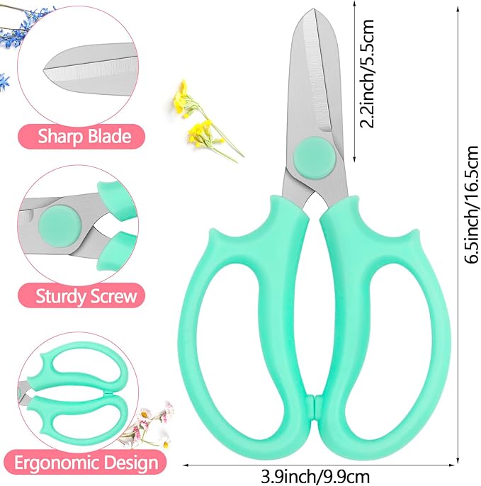 12 Pcs Flower Scissors, Stainless Steel Floral Shear, Premium Garden Pruning Shears, Sharp Garden Scissors, Flower Shears for Fresh Flowers Gardening (Blue, Green, Pink, Violet)