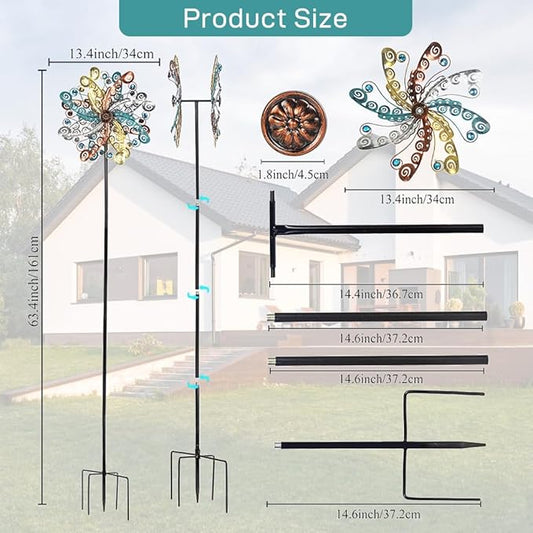 DREAMSOUL Metal Wind Spinners Outdoor, Wind Spinners for Yard and Garden with 5 Stable Stake, Double Kinetic Wind Spinner for Patio, Lawn & Garden Decor 63 * 13 Inches