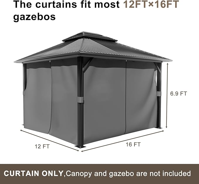 BPS 12' x 16' Gazebo Curtain Privacy 4-Panel Sidewall Outdoor Replacement Shade (Only Curtain)