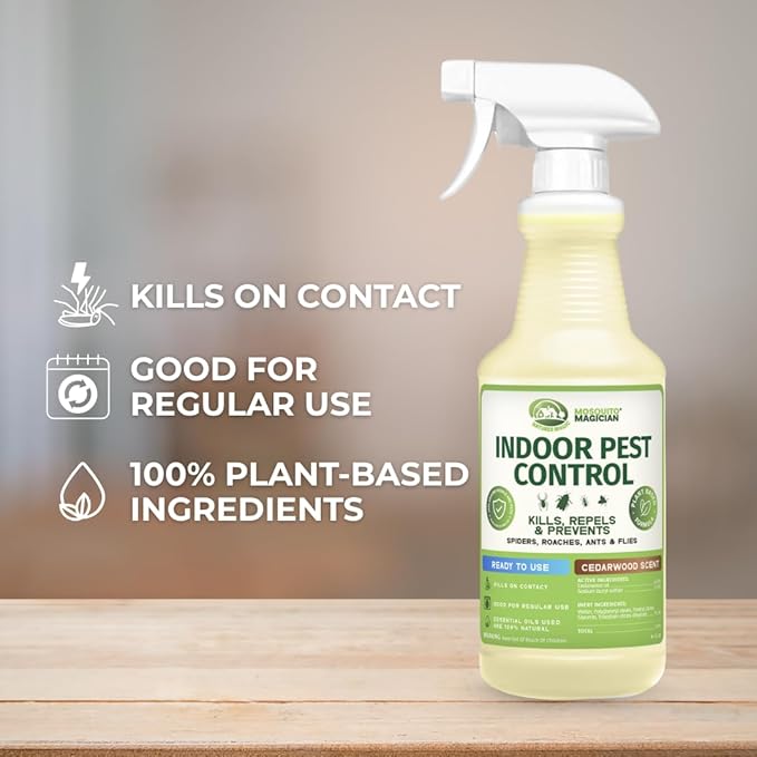 Mosquito Magician Indoor Pest Spray – Design for Indoor Use to Neutralize Spiders, Roaches, Ants & Flies with Plant-Sourced Essential Oils, Efficient Ready to Use Home Pest Spray – Rosemary, 32 OZ