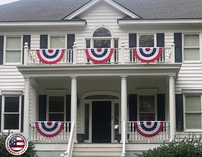 American Pleated Fan Flag Bunting. 2 x 4 ft Embroidered Stars & Sewn Stripes USA Indoor/Outdoor Nylon Bunting Banner. Perfect for July 4th and America 250 events. 100% Made in America by Old Glory Bunting