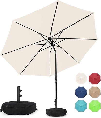 Sundale Outdoor 11 ft Patio Umbrella with Sand Bag Umbrella Base Included, Outdoor Umbrella with Tilt and Crank, Beige