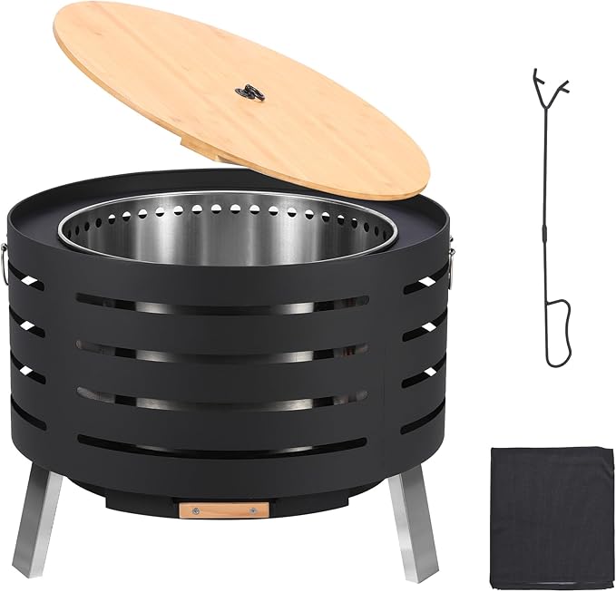 GarveeLife 26 in Smokeless Fire Pit with Removable Ash Pan, Wood Burning Firepit Table with Fire Poker,Smokeless Outdoor Fireplace with Carrying Bag, Outdoor Fire Pits for Bbq, Table, Bonfire, Camping