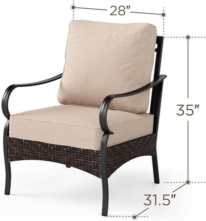PHI VILLA Outdoor Wicker Chairs Sofa of 2, All Weather High Back Rattan Chairs 2 Seats with Comfy Cushions for Porch Deck, Beige