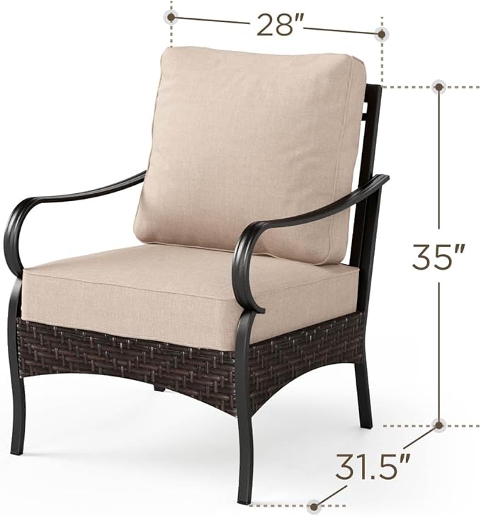 PHI VILLA Patio Rocking Chairs Set of 2, Outdoor Wicker Chairs with Thick Cushion, All Weather High Back Outdoor Furniture for Balcony Porch and Yard
