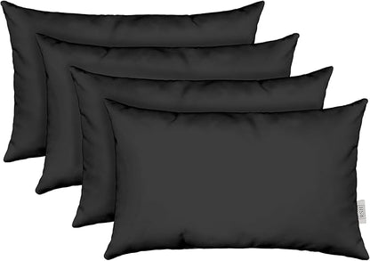RSH DECOR: Sunbrella Lumbar Throw Pillows Set of 4 | 20" x 12" | Water and Fade-Resistant Performance Fabric | Outdoor Pillow Covers with Down-Alternative Inserts | Canvas Black