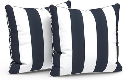 LVTXIII Outdoor Throw Pillows 18x18 Patio Waterproof Square Pillows with Piping Fade Resistant Accent Pillow for Spring Summer Garden Decoration, Set of 2, Cabana Navy