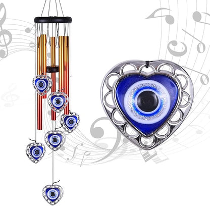 Blue Evil Eye Heart-Shaped Wind Chimes Outdoor Decor, Heart - Evil Eye Wind Bells, Mobile Evil Eye Windcatcher, Blue Evil Eye Amulet Wind Chimes for Home, Gifts for Mom,Balcony,Patio,Garden Decoration