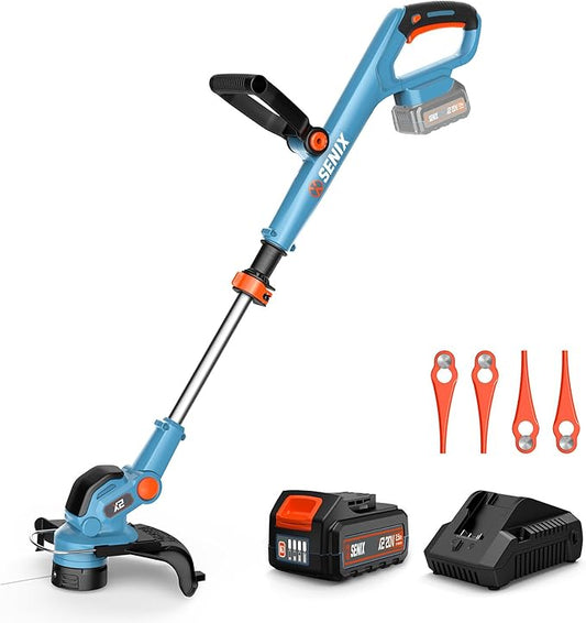 SENIX 20V 12" String Trimmer and Edger, 10'' Plastic Blades Weed Wacker, Telescopic Shaft, w/2.0Ah Battery & 2A Charger