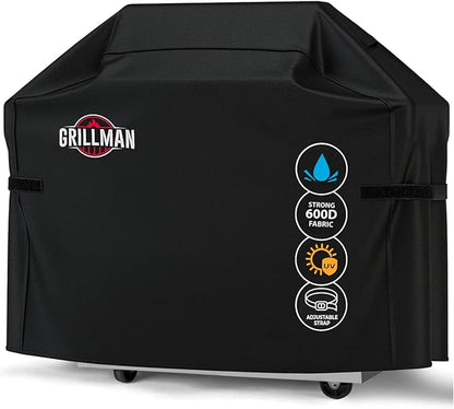Grillman Grill Cover, BBQ Outdoor Grill Covers, Charcoal, Gas Grills, Waterproof, Rip-Proof, Weather-Resistant, Anti-UV, Barbecue Cover for Weber, Genesis, Charbroil, Nexgrill, etc (Black, 58 Inch)