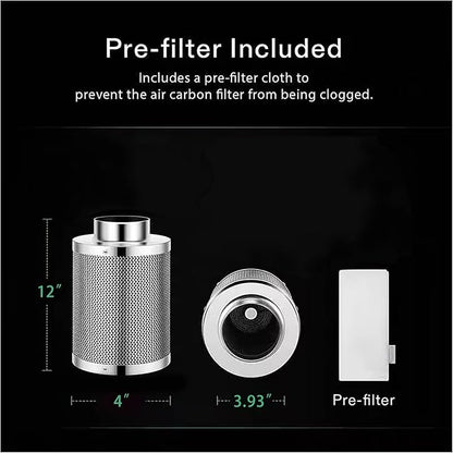 SunStream 4" Grow Tent Ventilation Kit, 203 CFM Inline Fan, Carbon Filter, 25ft Ducting Ventilation System for 2x2/3x3 Grow Tents Indoor Gardening, Hydroponics
