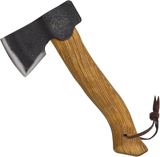 Prandi Segurin Hatchet 88 lb - Hickory Handle 11in with Leather String - Ideal for Camping, Travel and Bushcraft - Made in Italy