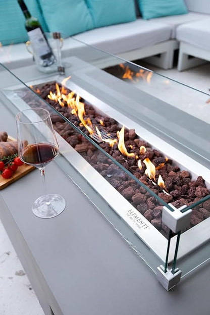 Elementi Granville Gas Fire Pit Cast Concrete Fire Table, Outdoor Fire Pit Electronic Ignition | Canvas Cover, Lava Rock Included | Free AMS Wind Guard | Light Gray (Natural Gas)