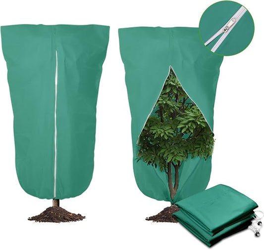 2 Pack 72"x47" Winter Plant Cover Freeze Protection, 3 oz/yd² Shrub Cover with Zipper Drawstring, Frost Cloth Blankets for Fruit Tree Potted Plants Garden Cold Weather Protector