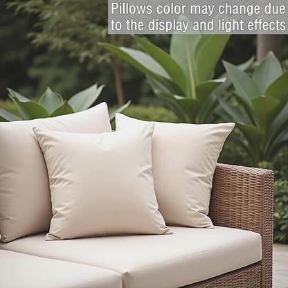 18" x 18" Throw Pillows, Outdoor Waterproof Pillows with Inserts, Square Decorative Pillows for Patio Furniture Garden Couch Sofa Home(Light Khaki, Set of 2)