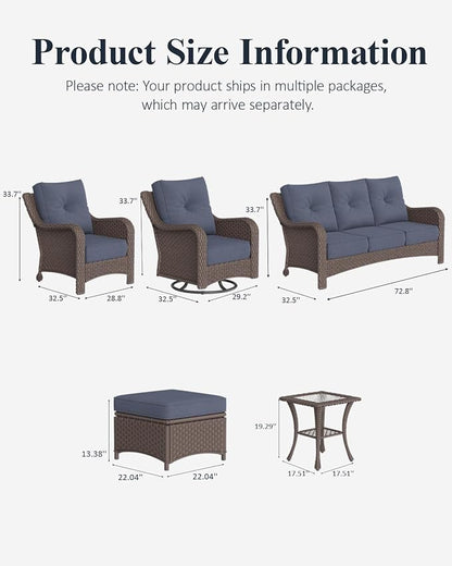 LayinSun 9 Piece Wicker Outdoor Furniture Set with 6-inch Comfy Cushions, High Back Patio Furniture Set with Swivel Rocking Chairs and Side Table