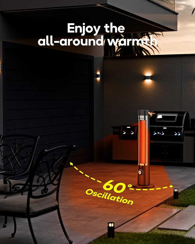 Patio Heater for Outdoor Use, 32.1" Electric Space Heater Indoor, Portable Infrared Heater with 60-Degree Oscillation, Timer, Remote, for Patio, Gazebo, Black
