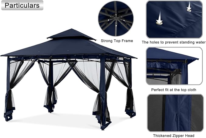 MASTERCANOPY Outdoor Garden Gazebo for Patios with Stable Steel Frame and Netting Walls (9x9,Navy Blue)