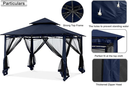 MASTERCANOPY Outdoor Garden Gazebo for Patios with Stable Steel Frame and Netting Walls (9x9,Navy Blue)