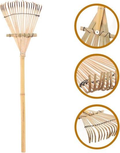 Wooden Garden Rake 20 Tines Hand Rake for Leaves Soil Spreading Lawn Care Yard Tool for Gardening Cleaning Landscaping