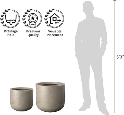 Kante 17.3-Inch Dia Round Concrete Planter, Indoor & Outdoor Garden Pot with Drainage Hole & Rubber Plug, Ideal for Flower and Tree, Weathered Concrete
