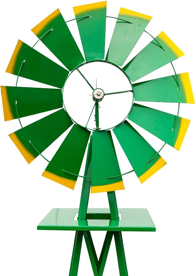 Garden Windmill for Yard Decor, 8 ft Tall Metal Windmill with Spinning Blades, Weather-Resistant Outdoor Windmill for Lawn, Farmhouse, Rustic & Farm Decor,Green