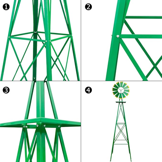 Garden Windmill for Yard Decor, 8 ft Tall Metal Windmill with Spinning Blades, Weather-Resistant Outdoor Windmill for Lawn, Farmhouse, Rustic & Farm Decor,Green