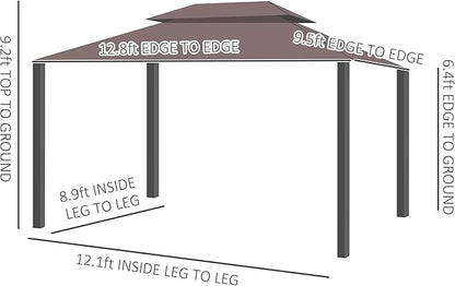Outsunny 10' x 13' Patio Gazebo, Outdoor Gazebo Canopy Shelter with Netting and Curtains, Aluminum Frame for Garden, Lawn, Backyard and Deck, Coffee