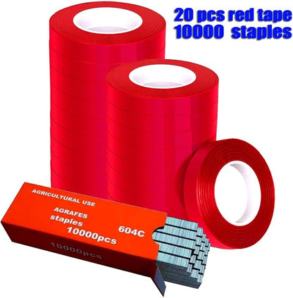 20Rolls of 100 Feet tie Tape and 1 Box of Staple (10000 PCS Staples) for Plant Tying Machine,Plant Tape for Climbing Plants, Grapes, Raspberries, Tomatoes and Vining Vegetables Flowers