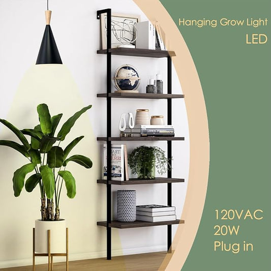 Hanging Grow Light, 20W Full Spectrum Pendant Grow Lights 15FT Power Cord, Decorative Grow Light for Indoor Plants, Flowers, Garden (Ceiling Mounted Hooks&Wall Mounted Bracket Included)