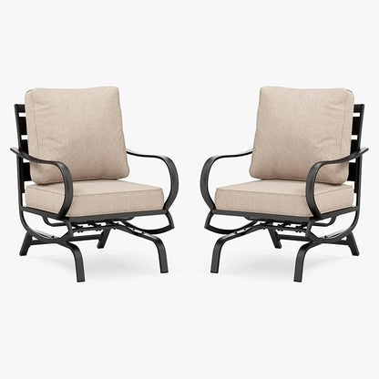 MFSTUDIO Metal Patio Conversation Sets, Outdoor Furniture Sofas Set of 2, 2 Pieces Durable Steel Frame Patio Rocking Chairs with 5.8" Beige Cushions for Patio Garden Backyard Balcony