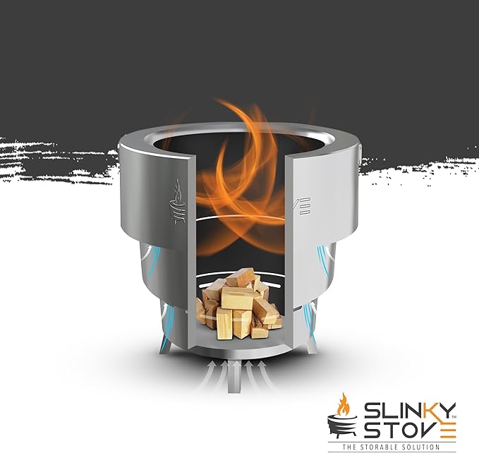 Slinky Stove Smokeless Fire Pit for Outdoor Wood-Burning - 7-Inch Patented Collapsible Firepit with Cooking Grill - Portable Stainless Steel Solo Pit for Camping, Backyard, Patio Bonfires