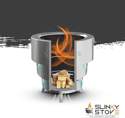 Slinky Stove Smokeless Fire Pit for Outdoor Wood-Burning - 7-Inch Patented Collapsible Firepit with Cooking Grill - Portable Stainless Steel Solo Pit for Camping, Backyard, Patio Bonfires