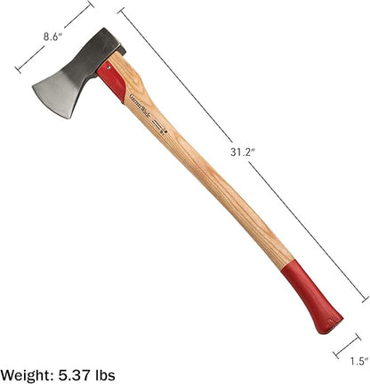 Forest Maul Wood Splitter Axe - 31” Tree Felling Wood Splitting Axe with Ash Handle and Steel Log Splitter Wedge Blade - German-Made Splitting Maul - Camping and Bushcraft Gear by Kings County Tools