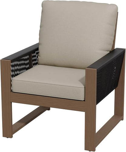 COOS BAY Natural Cedar Wood Patio Chair with Cushions, Durable Outdoor Furniture, Patio Dining Armchair for Deck, Porch, or Garden, 1 Piece, Brownish/Beige